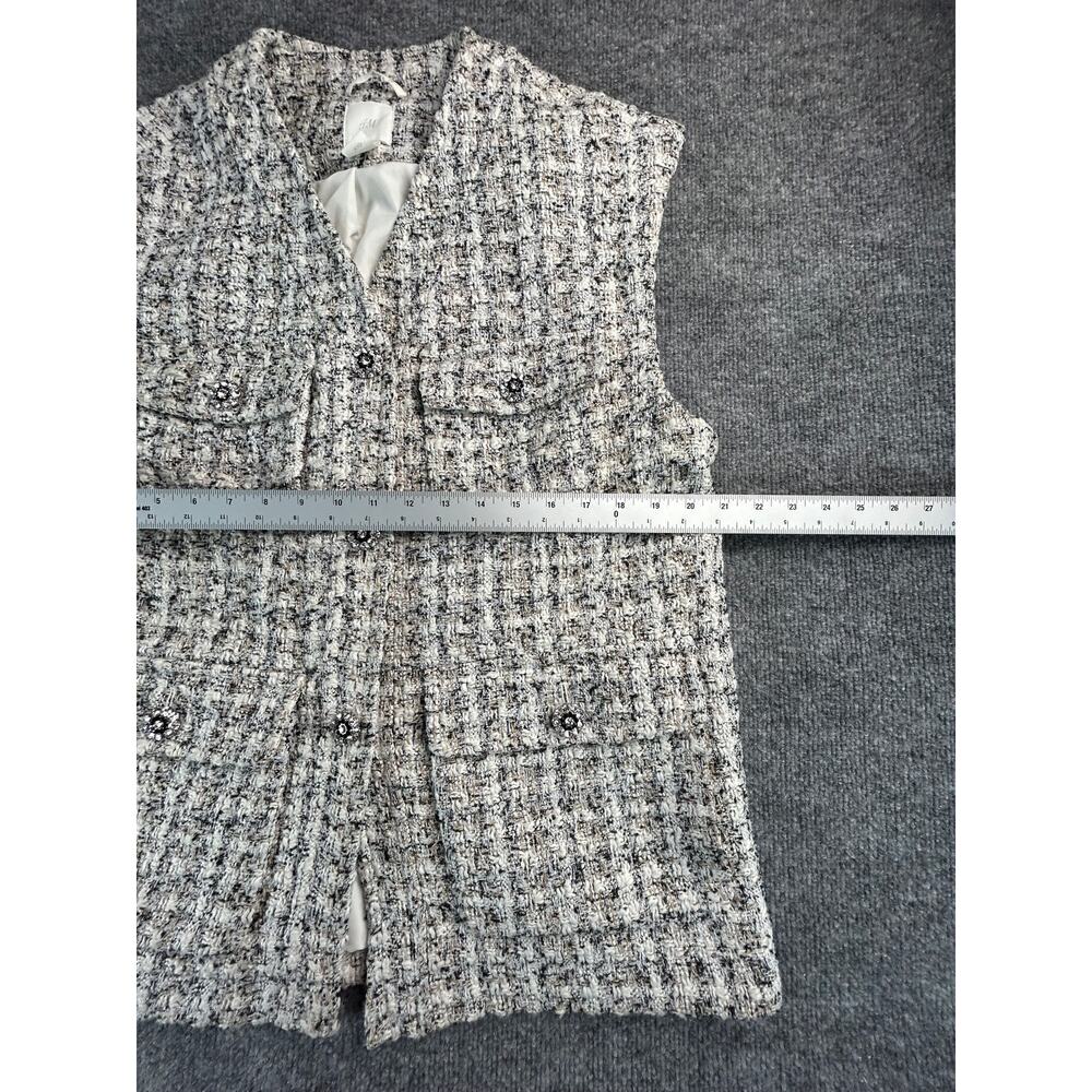 H&M Women's Tweed Vest XS Black White Boucle Textured Sleeveless Jacket - Picture 5 of 8